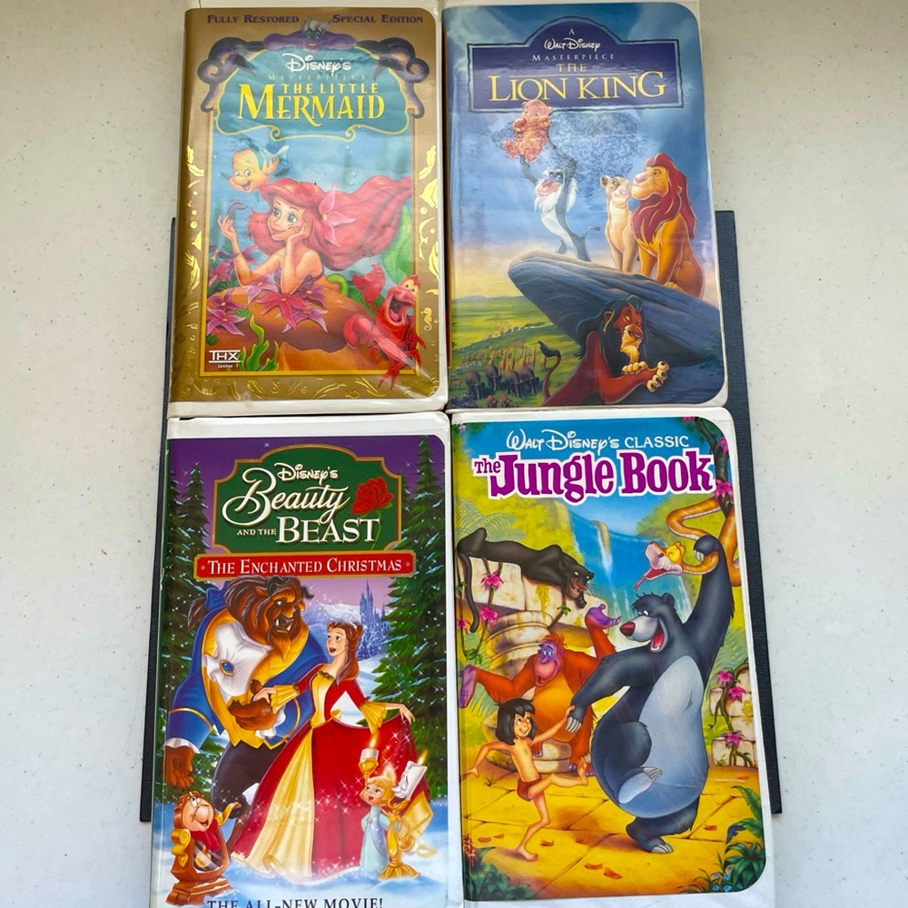 Disney VHS Lot Of 4 - Lion King, Little Mermaid, Jungle Book, Beauty Christmas